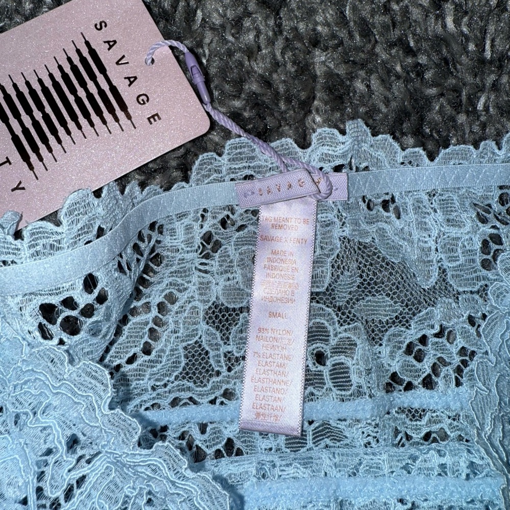 Savage X Fenty Romantic Corded Lace Garter Skirt in Cream Blue - Picture 3 of 7